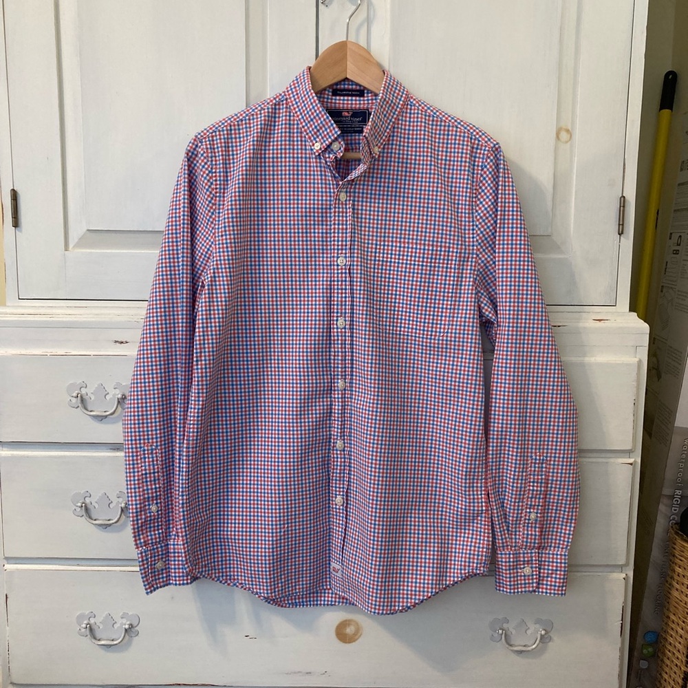 Casual Button Down Shirt in Blue and Red